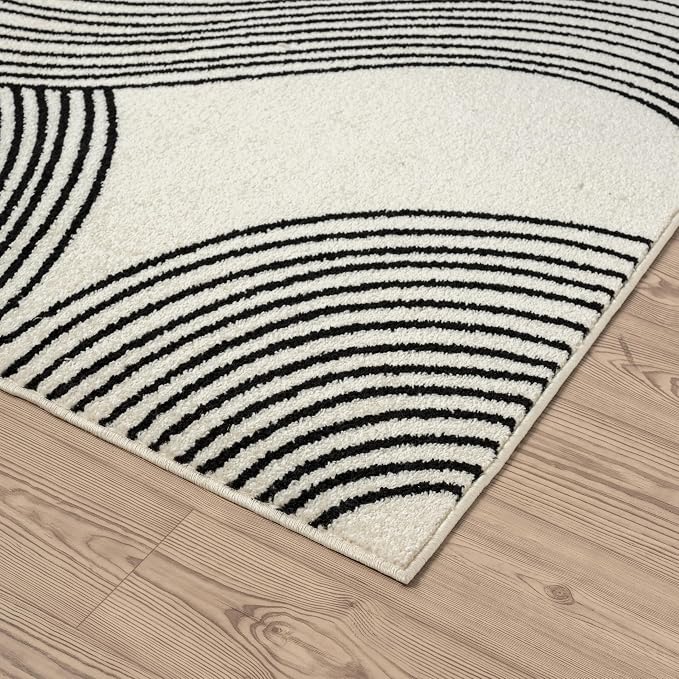 Abani Nuevo Beige Black Swirls Modern Area Rug 3' x 6' - Image 4