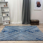 Alfa Rich 7x10 Geometric Navy Blue Off White Washable Area Rugs - Image 2