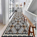 Abstract Black White Geometric Runner Rug, Luxury Greek Key Rugs - Image 3