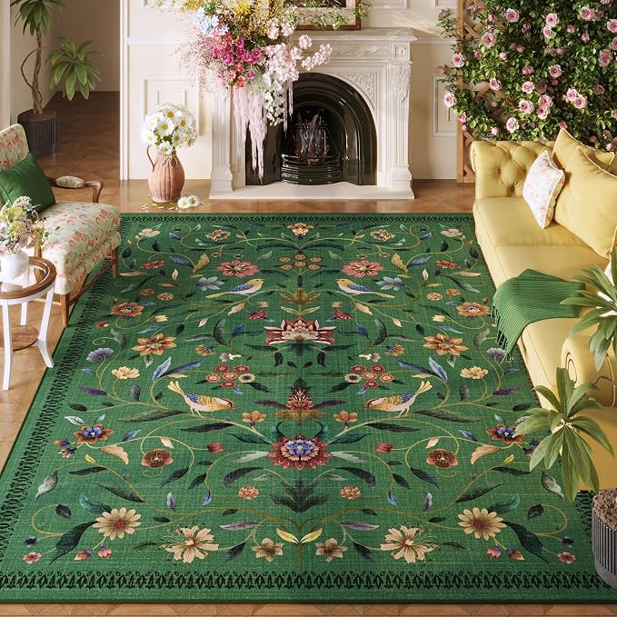 Vintage Medallion Floral 5x7 Area Rugs, Machine Washable Non-Slip, Low Pile by Vowkten