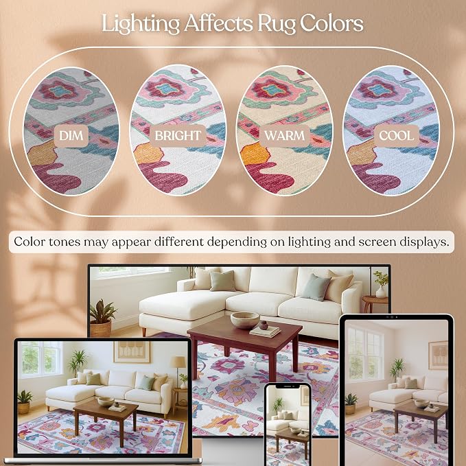 Fame Living Pink Oushak Rug, Modern Small Rugs, Door mat, Doormat - Image 8