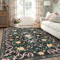 Black Rug Bow Floral Rug 3x5, Washable Boho Area Rugs Non Slip Low Pile Carpet by YesRug