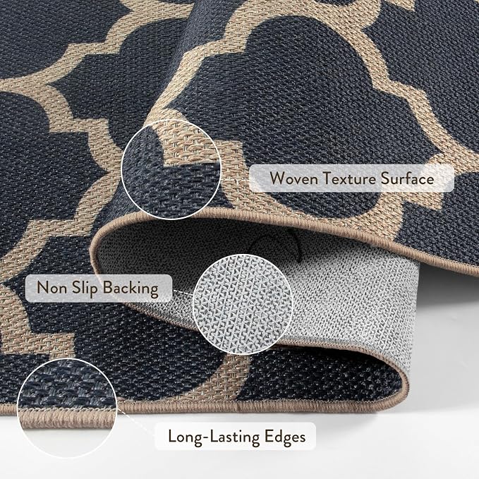 Lahome Moroccan 3x5 Outdoor Rug, Easy Jute Blue Washable Rug - Image 3