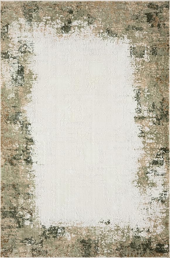 Abani Beige with Green Border Washable Area Rug – 5' x 8' – Classic Textured - Image 3