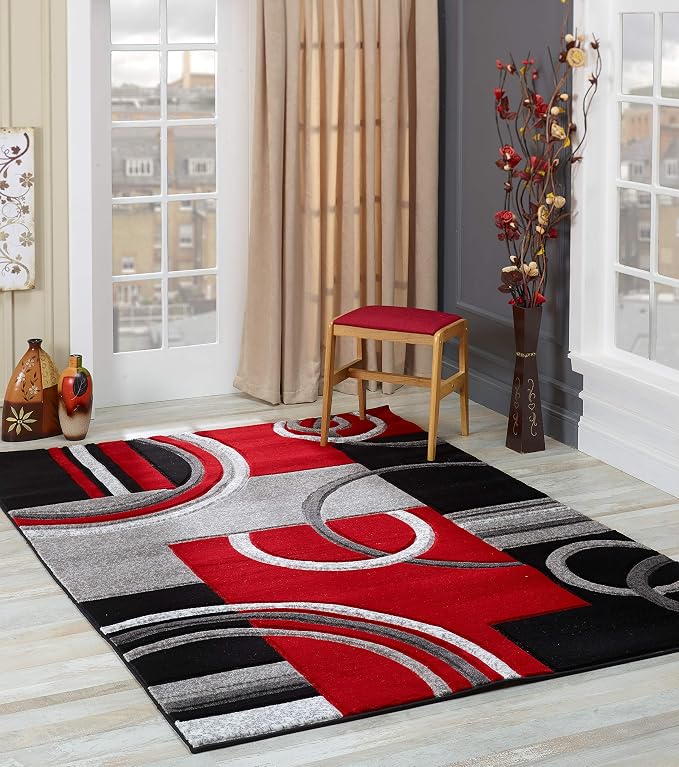 GLORY RUGS Area Rug Modern 8x10 Red Soft Hand Carved Contemporary Floor Carpet by GLORYRUGS