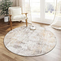 3x3 Washable Round Rug Beige Grey Abstract Entryway Area Rug Neutral Modern Non by WondRg