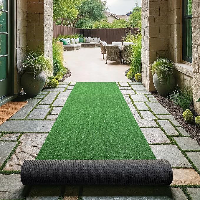Ottomanson Artificial Grass Turf 2'7" x 25' Indoor Outdoor Faux Grass Rug by Ottomanson