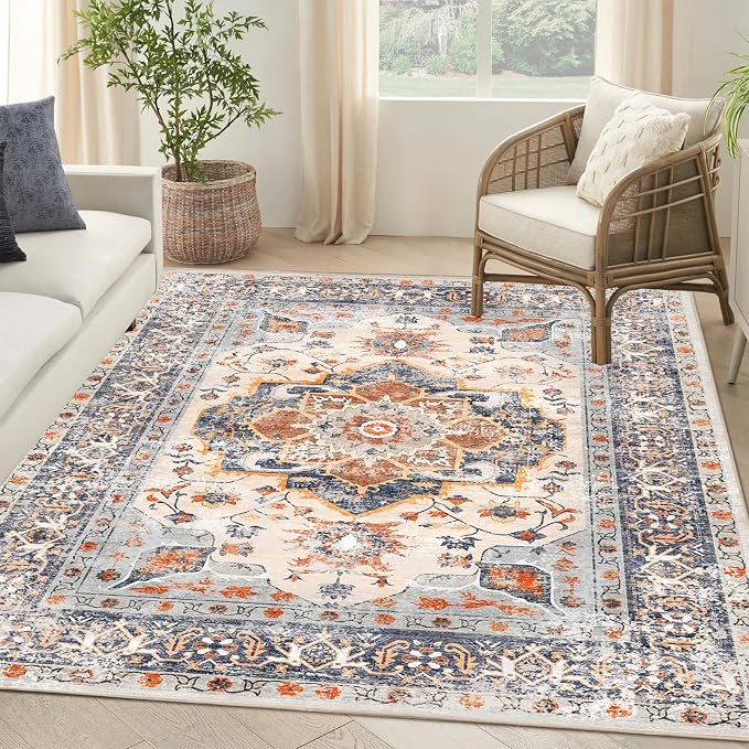 VK VK·LIVING Machine Washable Rug 5'x7' Vintage Design Washable Area Rugs - Image 8