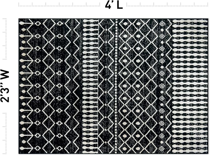 Rugshop Boho Black and White Tribal Area Rug – Geometric Diamond and Stripe - Image 2