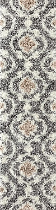 Rugshop Cozy Moroccan Trellis Indoor Shag Runner Rug 2' x 10' Gray/Cream - Image 2