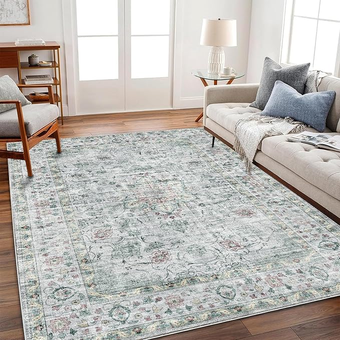 Washable Area Rug 8'x10' Boho Design Non-Shedding Non-Slip Easy Care Ideal - Image 2