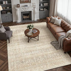 HUGEAR 8x10 Washable Area Rug Beige Vintage Neutral Living Room Rug Large Soft by HUGEAR