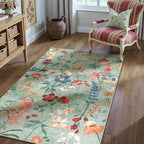 Green Area Rug 3x5 Office Floral Boho Door Mat Indoor Washable Kitchen Carpet - Image 5