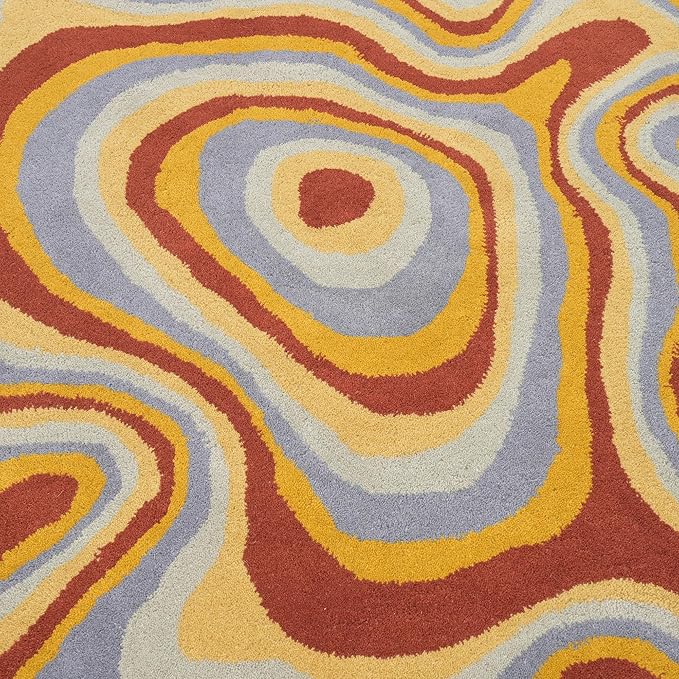 Irregular Shaped Handmade Wool Area Rug | Modern Colourful Stripe Premium - Image 5