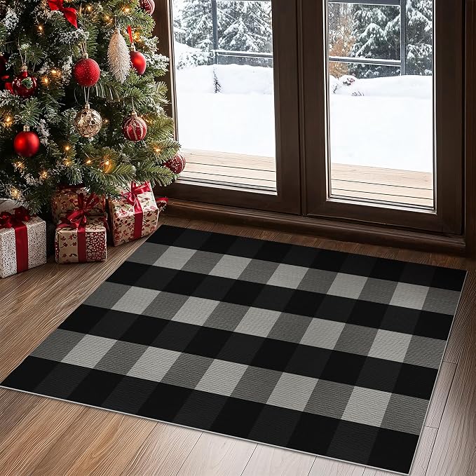 GENIMO Checkered Rug 27.5x43 inches Black and White Outdoor Rug Buffalo Plaid - Image 4