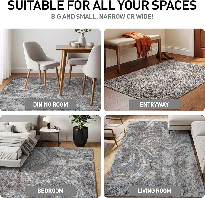 Rugshop Abstract Marble Shag Area Rug Blue 7' 10" x 10' Perfect - Image 3