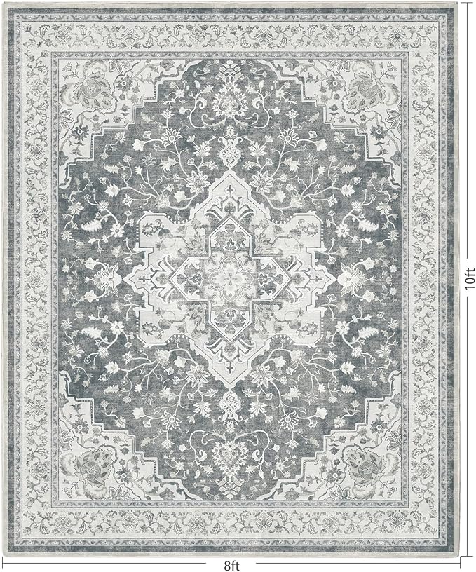 Marsail 8x10 Machine Washable Area Rug, Soft & Slip-Resistant, Vintage Floral - Image 3
