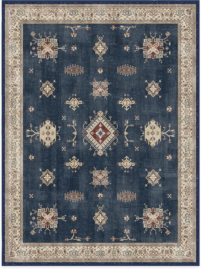 RUGGABLE Washable Vintage Area Rug – Verena Sapphire 9x12, Stain-Resistant - Image 3