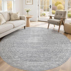 8ft Round Rug Living Room: Washable Large Vintage Rug Neutral Non-Slip Soft - Image 5