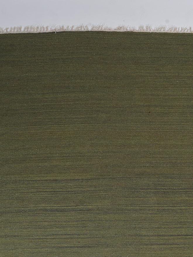 Rugsotic Carpets Hand Woven Flat Weave Kilim Wool 4'x6' Area Rug Solid Olive - Image 6