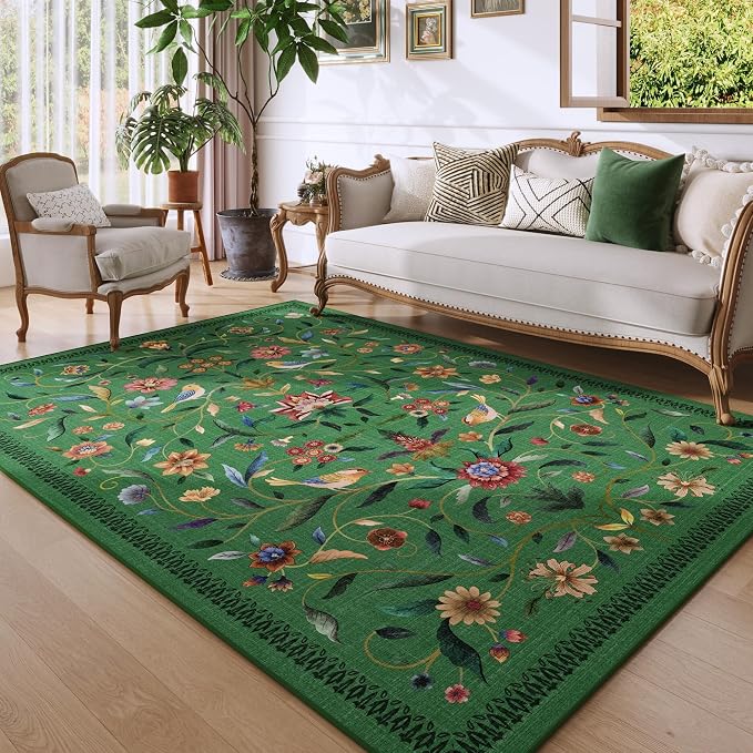 Vintage Medallion Floral 5x7 Area Rugs, Machine Washable Non-Slip, Low Pile - Image 3