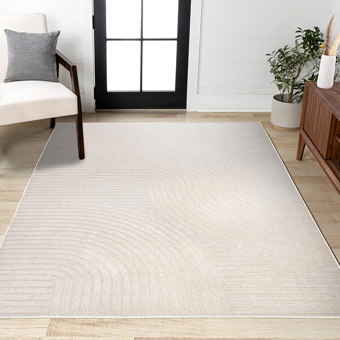 JONATHAN Y Hallie High-Low Curve Ivory/Cream Indoor/Outdoor Area Rug, Minimalist - Image 3