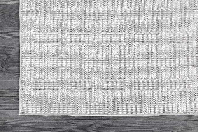 Micro Loop Indoor Rug White 10x14 Boho Geometric Neutral Area Rugs - Image 5
