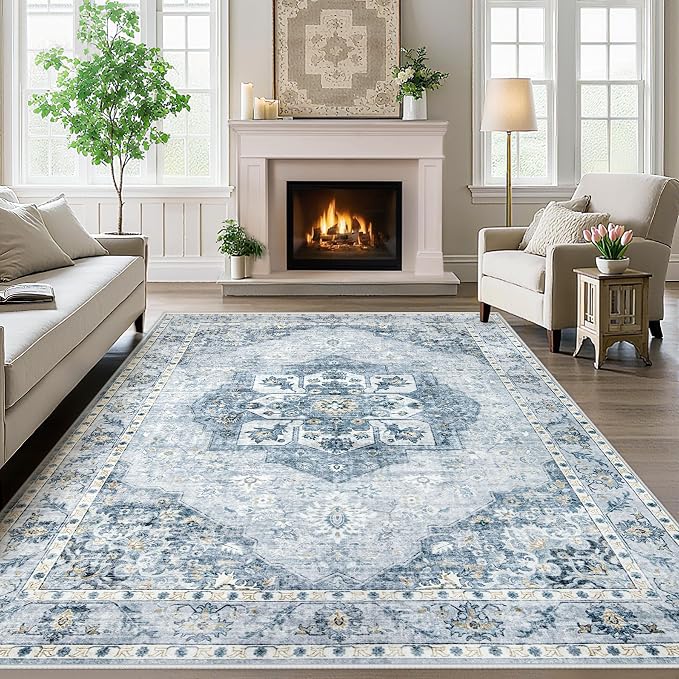 5x7 Area Rugs Washable Rugs for Living Room, Vintage Boho Rug Non-Slip Soft by LOSBULAKE