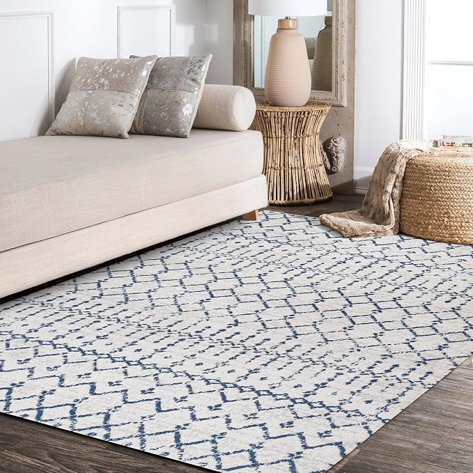 JONATHAN Y Boho Vintage Diamond Cream/Navy Indoor Area Rug 5X8 ft, Moroccan Hype - Image 5