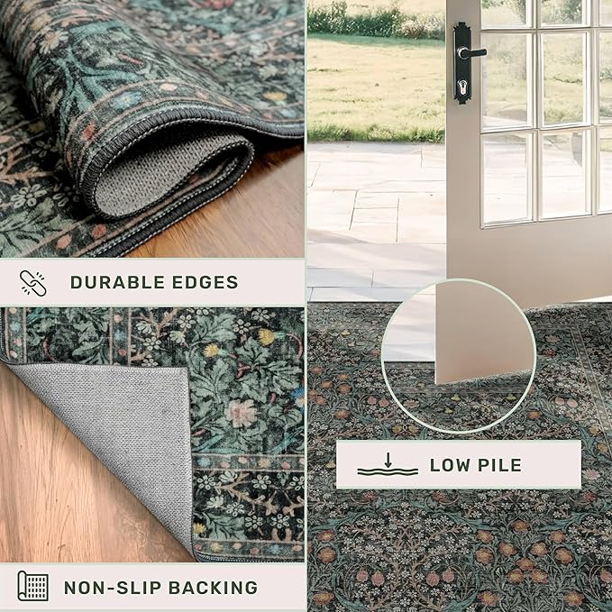 Dark Green 2x7 Long Washable Runner Rug Non Slip, Throw Rugs Runners - Image 4
