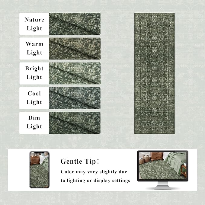 Washable Area Rug 2.6x8 Green Runner Rugs - Image 9