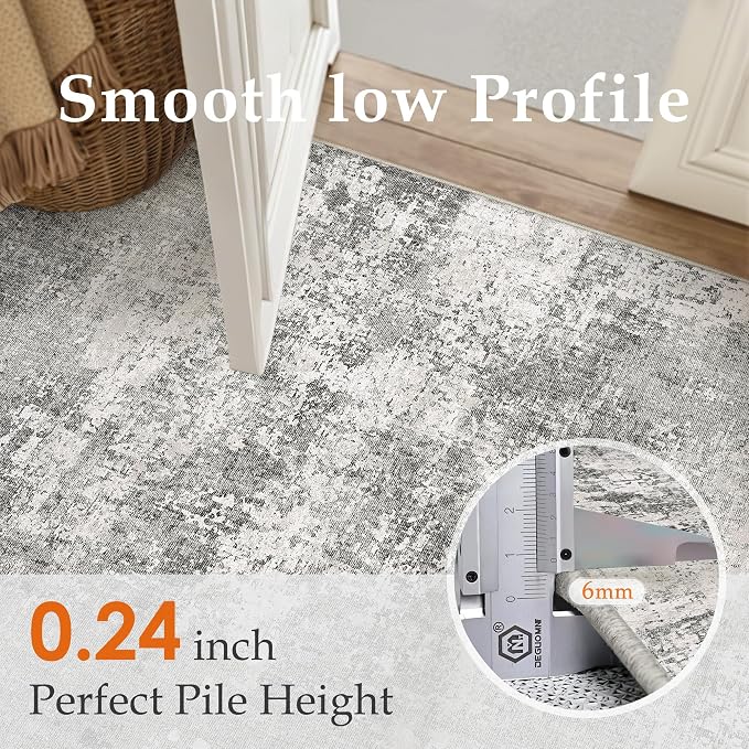 8x10 Grey Area Rug Washable Modern Abstract Living Room Carpet Non Slip Neutral - Image 3