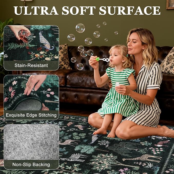 6x9 Area Rugs Living Room Rug: Vintage Washable Rug Floral Soft Carpet Indoor - Image 4