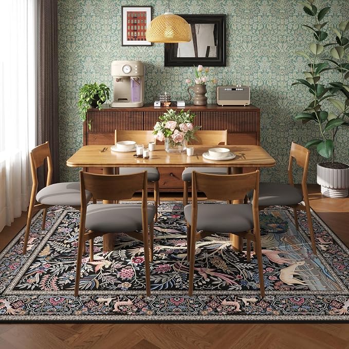 Rugcomf Area Rugs 5x7 Vibrant Tree of Life-Patterned Vintage Washable Area Rug - Image 3