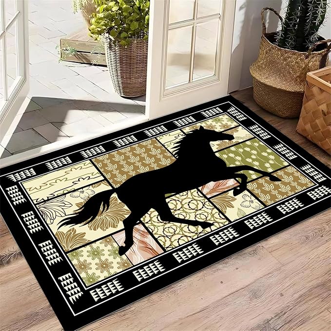 Western Horse Print Rugs 7x9ft, Boho Floral Area Rug, Botanical Print Low Pile - Image 4