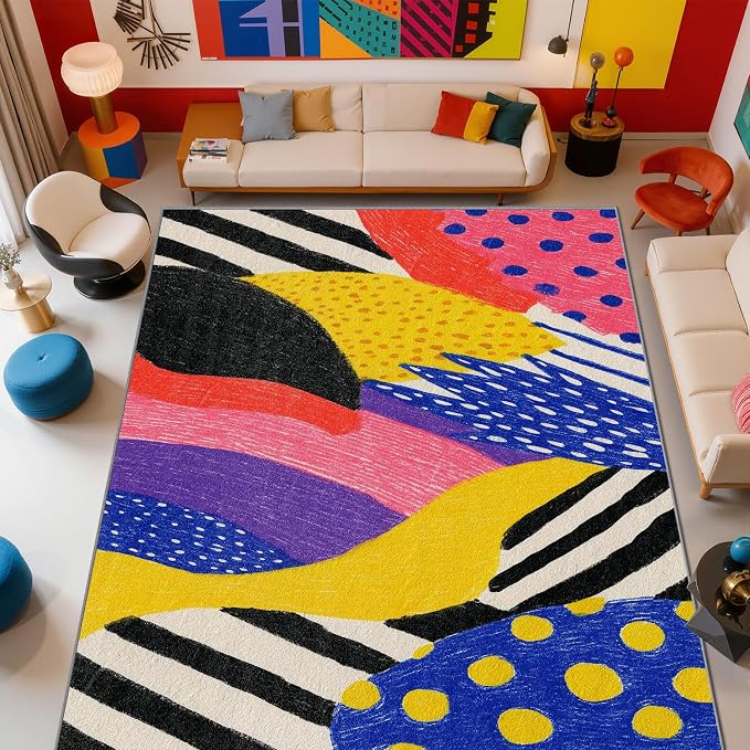 Abstract Rug - 5x7 Rug, Colorful Pop Art Graffiti Area Rugs, Hippie Aesthetic - Image 2