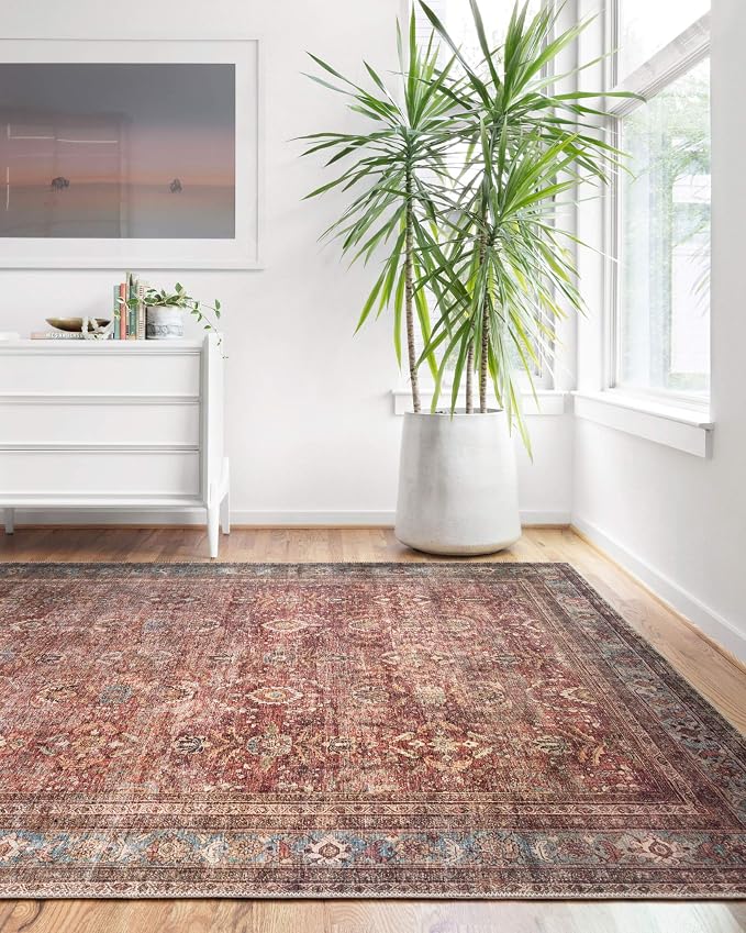Loloi Layla Collection LAY-01 Brick/Blue 3'-6" x 5'-6" .13" Thick Accent Rug - Image 9