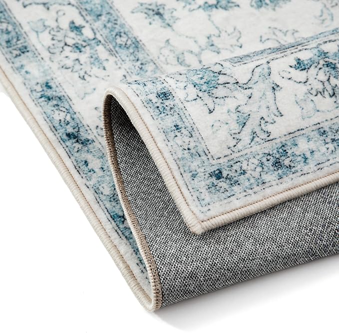 Blue Area Rug 6x9 Washable Vintage Carpet - Image 9