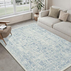 Blue Area Rug 5x8 Machine Washable Vintage Living Room Distressed Non Slip by PureCozy