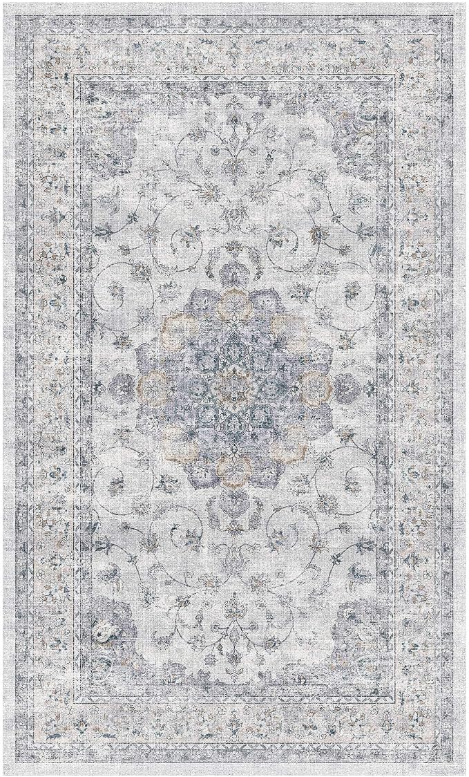 HUGEAR Machine Washable Area Rugs 3x5 Vintage Blue Living Room Rug Neutral - Image 3