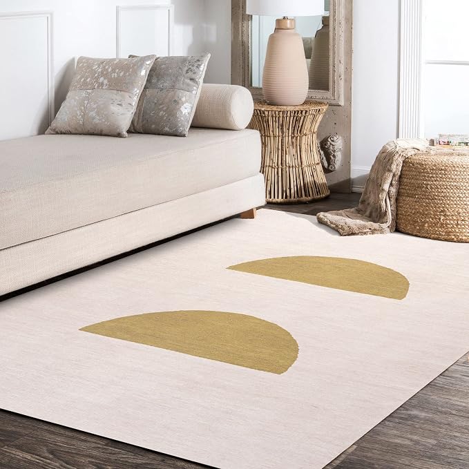 JONATHAN Y Machine Washable Cream/Moss Indoor Area Rug 4X6 ft, Luola Minimalist - Image 2