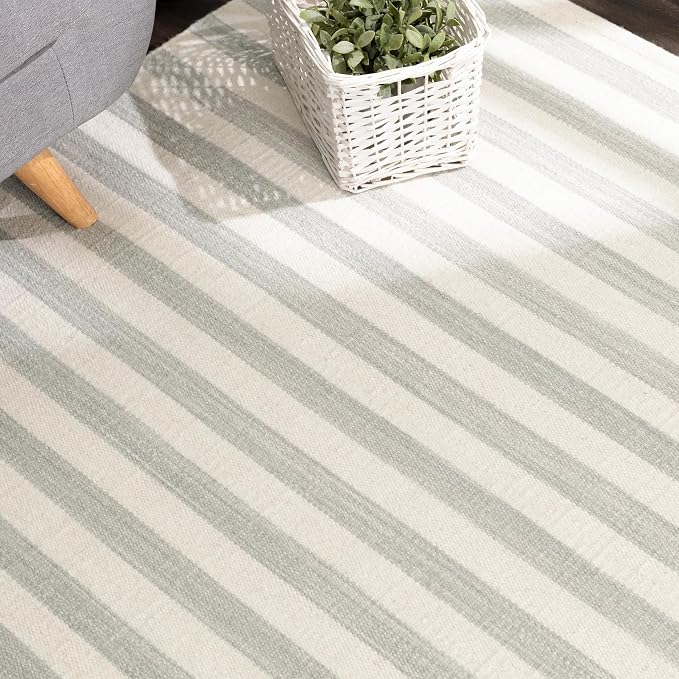 Home Conservatory Ladder Stripe Grey/Ivory Handwoven Wool 6 X 9 Feet - Image 4