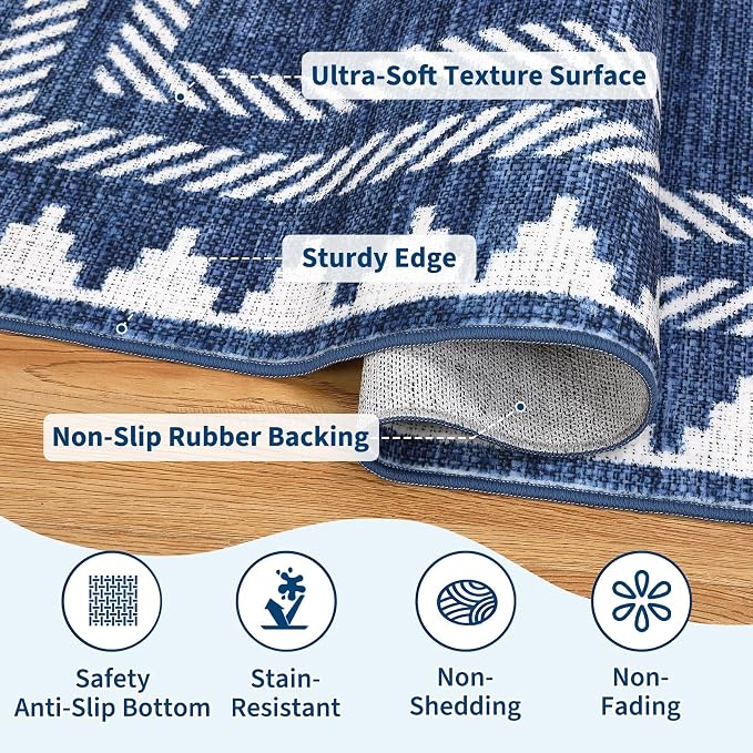 Bordered Printed 10x13 Washable Area Rugs - Image 4