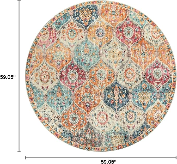 Lahome Moroccan Trellis Washable Round Area Rug, Round Rug 5ft Soft Non-Slip - Image 2
