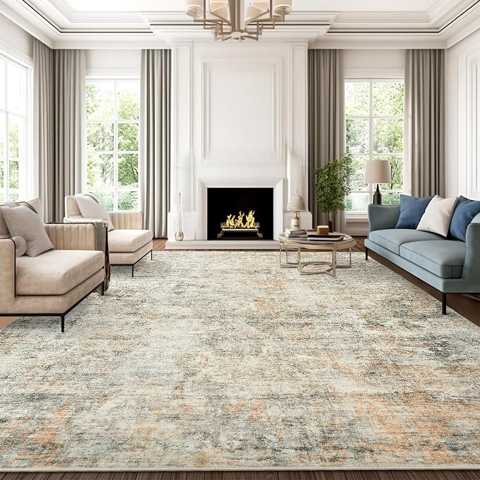 Abstract Rug 8x10 Large Living Room Rugs Neutral Modern Washable Area Rugs by Soalmost