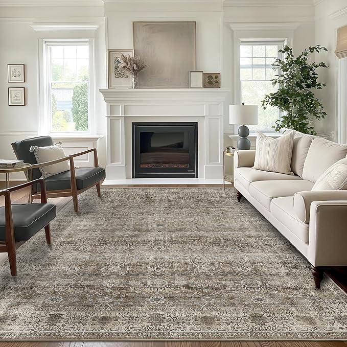 5x7 Washable Rug for Living Room Large Vintage Distressed Bedroom Rug Low Pile by Zeeinx