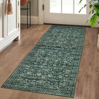 Vintage Floral 2x5 Runner, Dark Green Washable Hallway Runner, Non-Slip Kitchen - Image 2