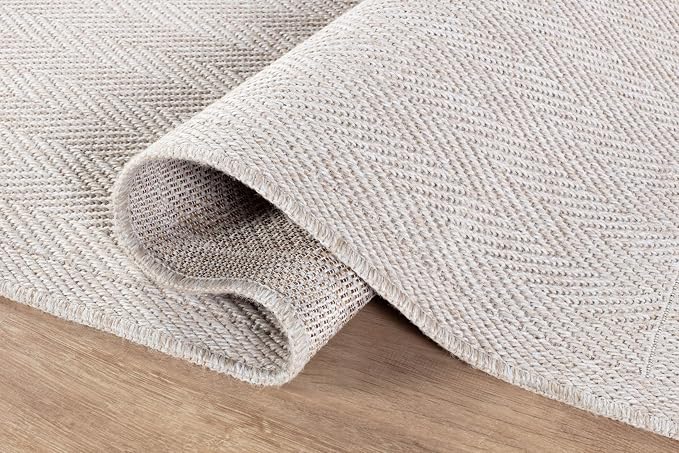 CAMILSON Indoor and Outdoor Runner Rug Off-White Herringbone Seagrass Boho - Image 3