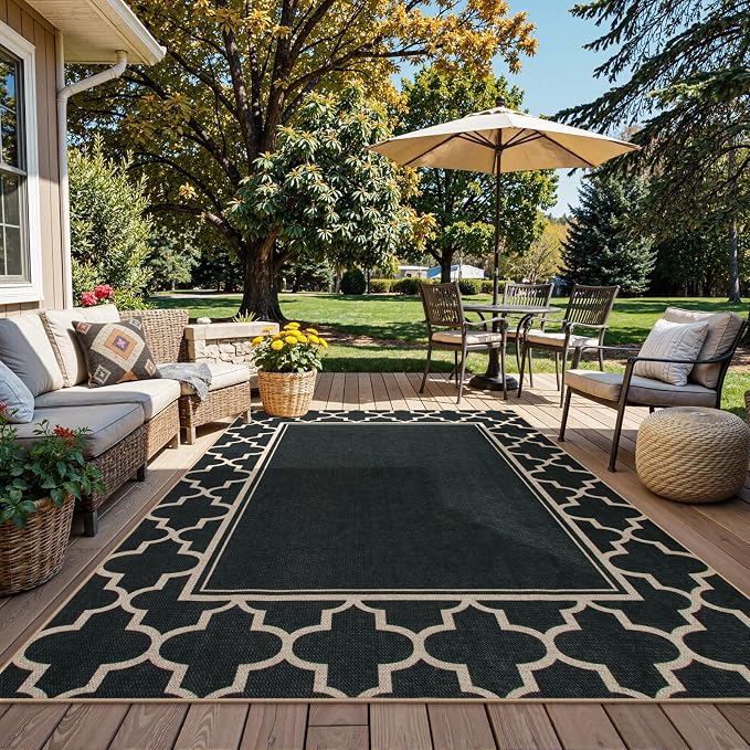 Moynesa Moroccan Easy Jute Outdoor Rug 8x10, Geometric Farmhouse Carpet - Image 2