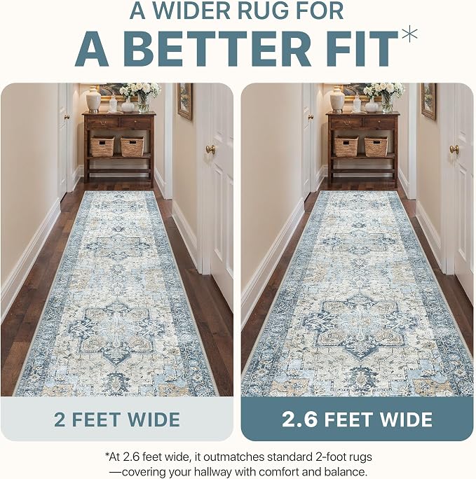 Runner Rug 2'6''x10, Non Slip Vintage Hallway Runner Rugs, Low Pile Lightweight - Image 8